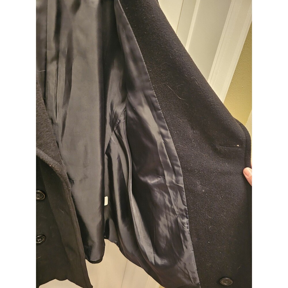 AK Anne Klein Coat Womens L Black Peacoat Wool Blend Double Breasted Lined - Picture 7 of 10